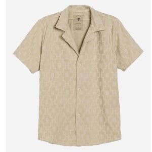 OAS Men's Machu Cuba Terry Tan Patterned Button Down Shirt Medium 💯% Linen